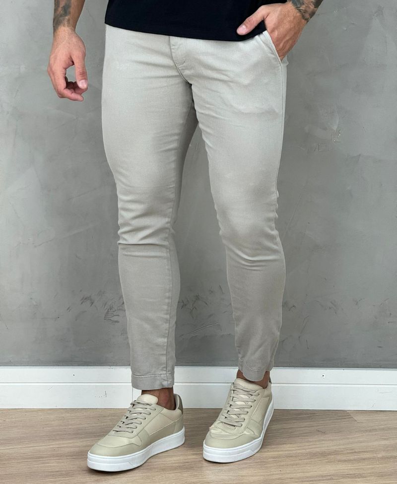 Calça Alfaiataria Areia Masculina Skinny Acetinado - Visual jeans